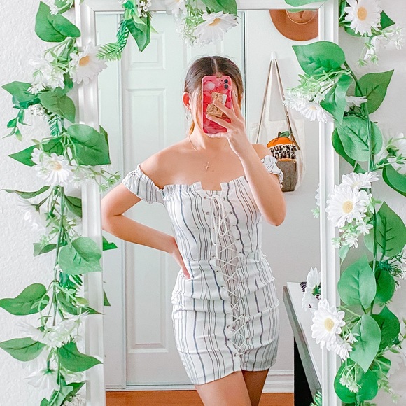 Striped Lace Up Dress - Picture 1 of 2